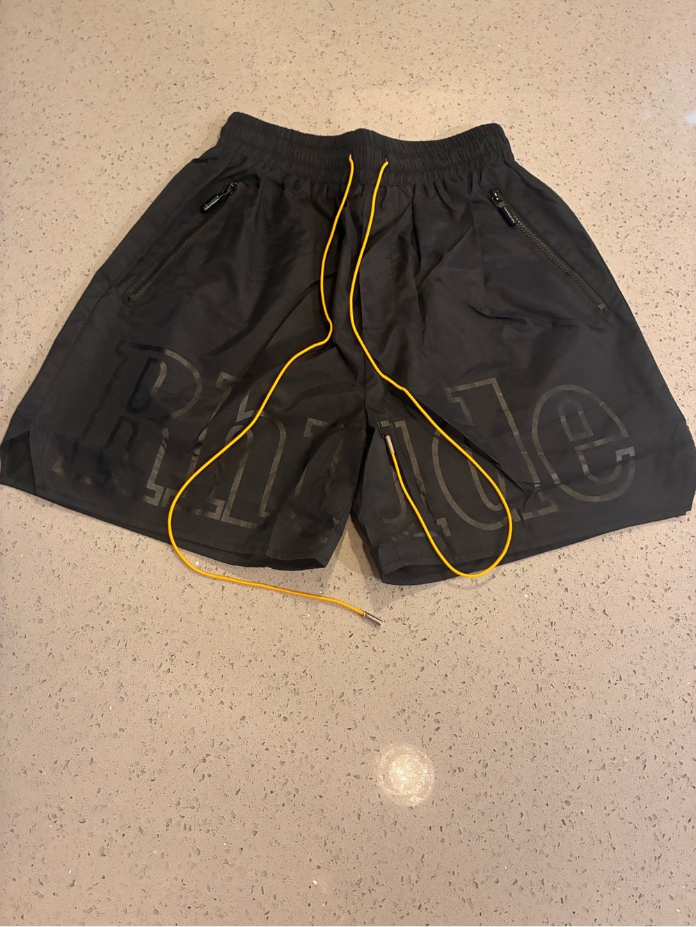 Rhude Black Athletic Shorts with Yellow Drawcord